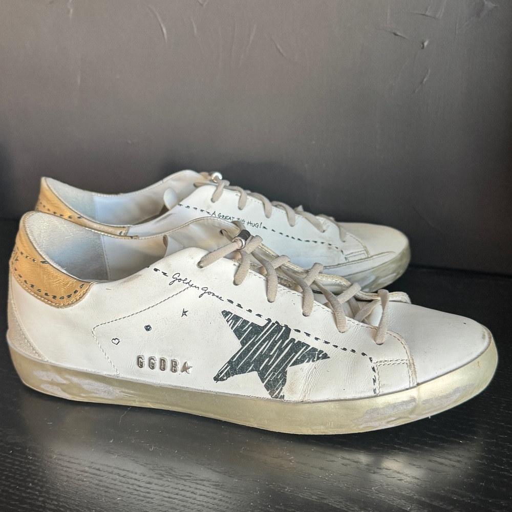 Golden Goose Super Star White Gold Black Sketch Star Sneaker Women’s Size 41 10